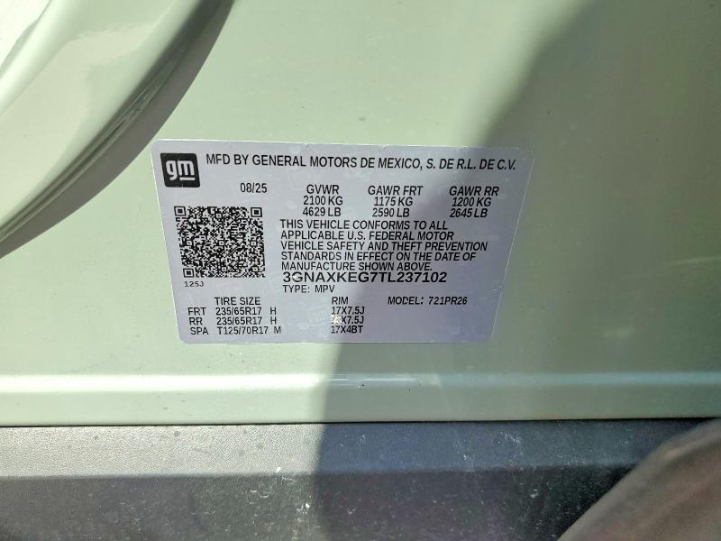Aukcja sprzedaży 2026 Chevrolet Equinox, vin: 3GNAXKEG7TL237102, numer aukcji: 58376056