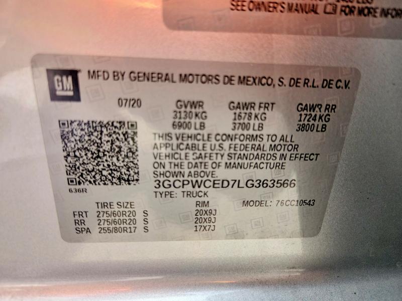 59146616 :رقم المزاد ، 3GCPWCED7LG363566 vin ، 2020 Chevrolet Silverado مزاد بيع