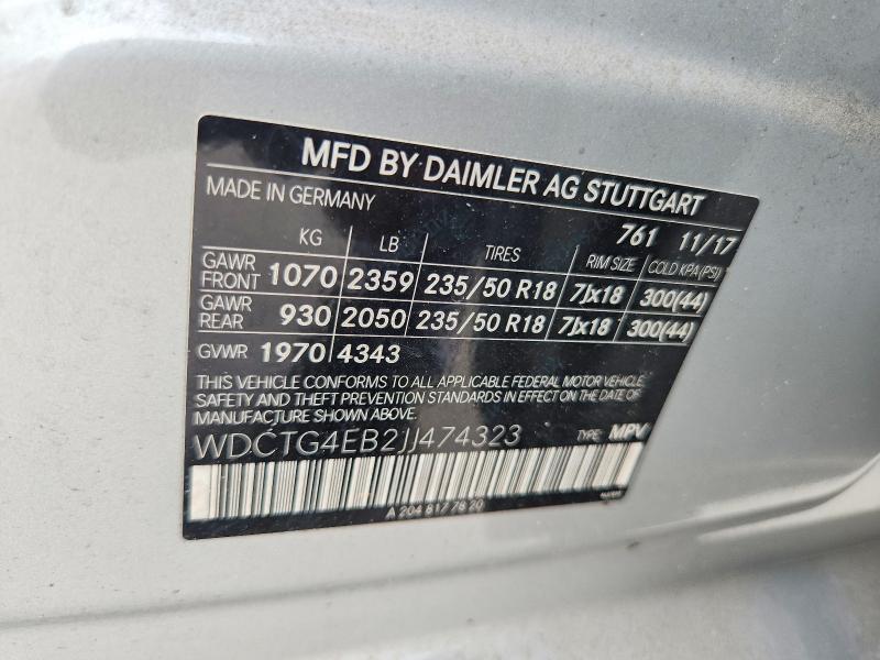 56624666 :رقم المزاد ، WDCTG4EB2JJ474323 vin ، 2018 Mercedes-benz Gla مزاد بيع