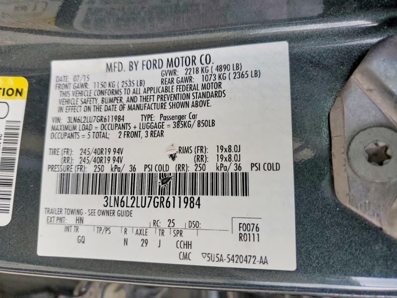 Продажа на аукционе авто 2016 Lincoln Mkz, vin: 3LN6L2LU7GR611984, номер лота: 56114196