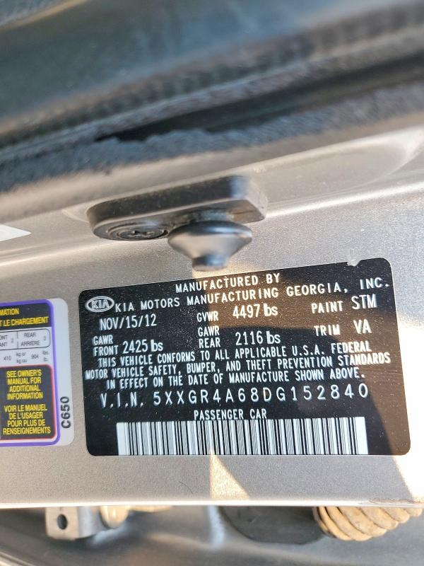 57897906 :رقم المزاد ، 5XXGR4A68DG152840 vin ، 2013 Kia Optima مزاد بيع
