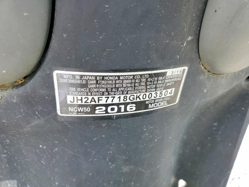 57576216 :رقم المزاد ، JH2AF7718GK003504 vin ، 2016 Honda Ncw50 مزاد بيع