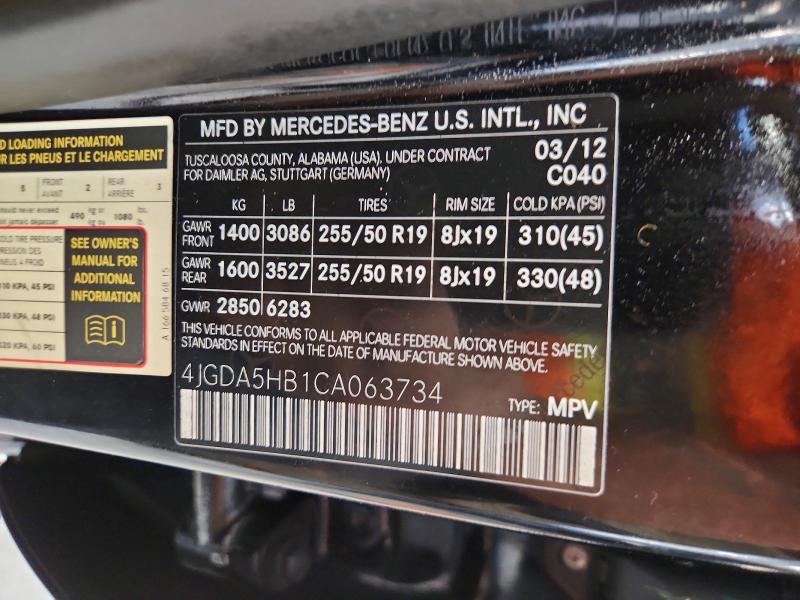 Продаж на аукціоні авто 2012 Mercedes-benz Ml, vin: 4JGDA5HB1CA063734, номер лоту: 57309796