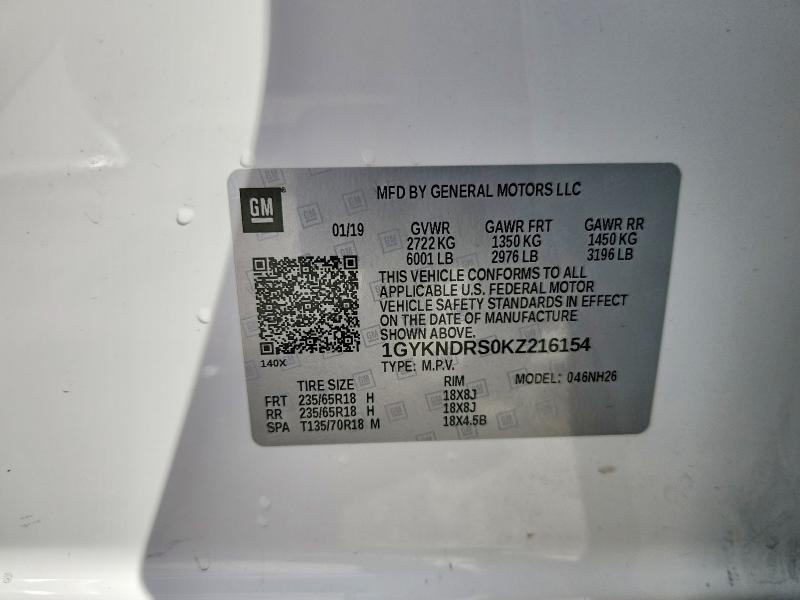 2019 Cadillac Xt5 მანქანა იყიდება აუქციონზე, vin: 1GYKNDRS0KZ216154, აუქციონის ნომერი: 56345156