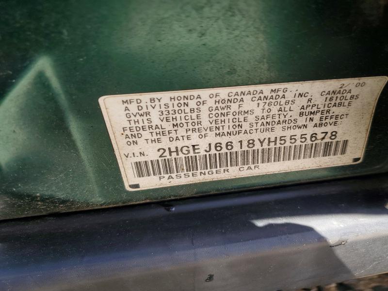 Продаж на аукціоні авто 2000 Honda Civic, vin: 2HGEJ6618YH555678, номер лоту: 56657316