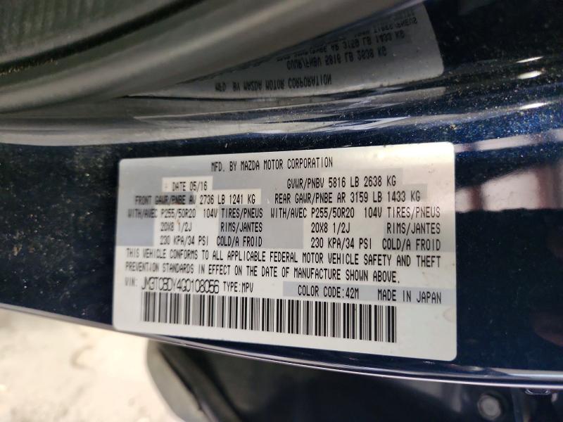 58215926 :رقم المزاد ، JM3TCBDY4G0108056 vin ، 2016 Mazda Cx-9 مزاد بيع