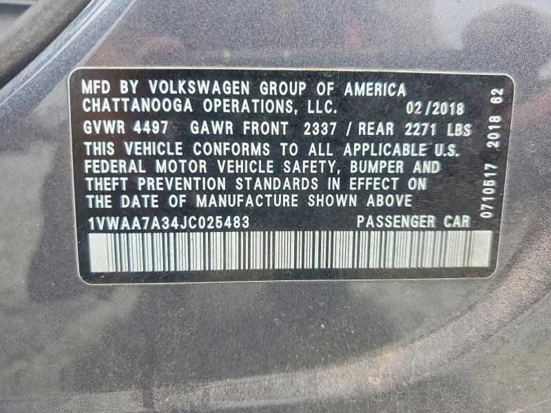Продаж на аукціоні авто 2018 Volkswagen Passat, vin: 1VWAA7A34JC025483, номер лоту: 56436556