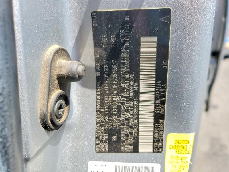 58434036 :رقم المزاد ، 5TDKZ3DC7KS998961 vin ، 2019 Toyota Sienna مزاد بيع