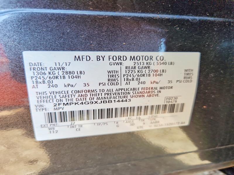 55652106 :رقم المزاد ، 2FMPK4G9XJBB14443 vin ، 2018 Ford Edge مزاد بيع