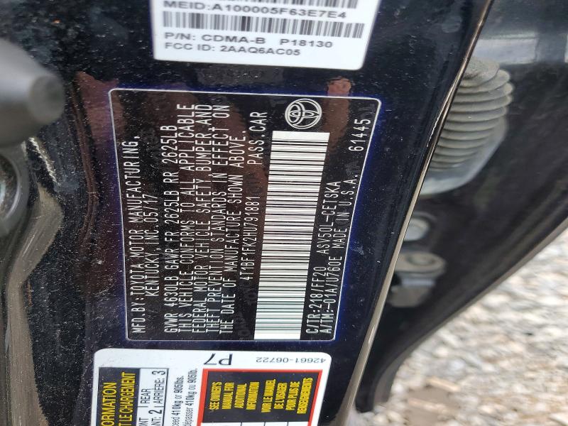 56976646 :رقم المزاد ، 4T1BF1FK2HU791881 vin ، 2017 Toyota Camry مزاد بيع