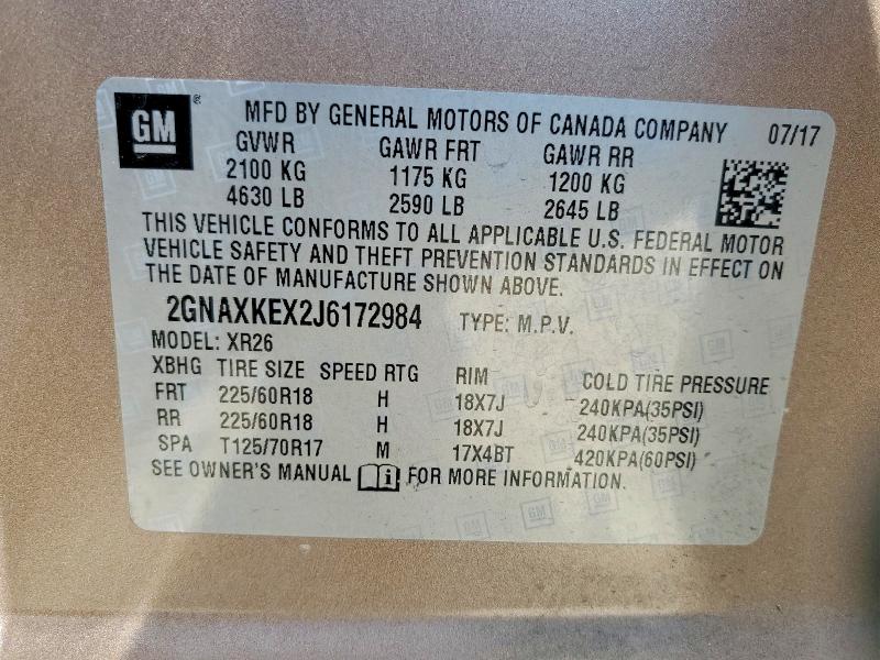 Продажа на аукционе авто 2018 Chevrolet Equinox, vin: 2GNAXKEX2J6172984, номер лота: 57601026