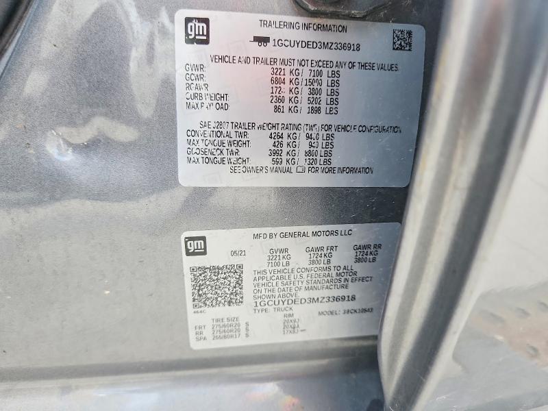 Продаж на аукціоні авто 2021 Chevrolet Silverado, vin: 1GCUYDED3MZ336918, номер лоту: 56584526