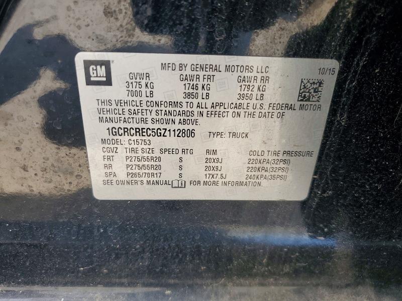 79136005 :رقم المزاد ، 1GCRCREC5GZ112806 vin ، 2016 Chevrolet Silverado مزاد بيع