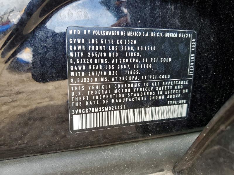 2025 Volkswagen Tiguan მანქანა იყიდება აუქციონზე, vin: 3VVGR7RM3SM024491, აუქციონის ნომერი: 56071406