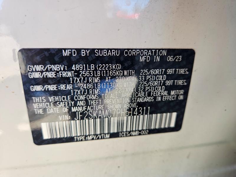 2023 Subaru Forester მანქანა იყიდება აუქციონზე, vin: JF2SKAMC7PH514311, აუქციონის ნომერი: 56712826