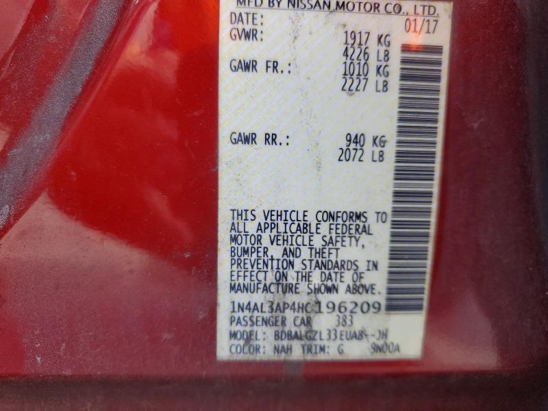 57786126 :رقم المزاد ، 1N4AL3AP4HC196209 vin ، 2017 Nissan Altima مزاد بيع