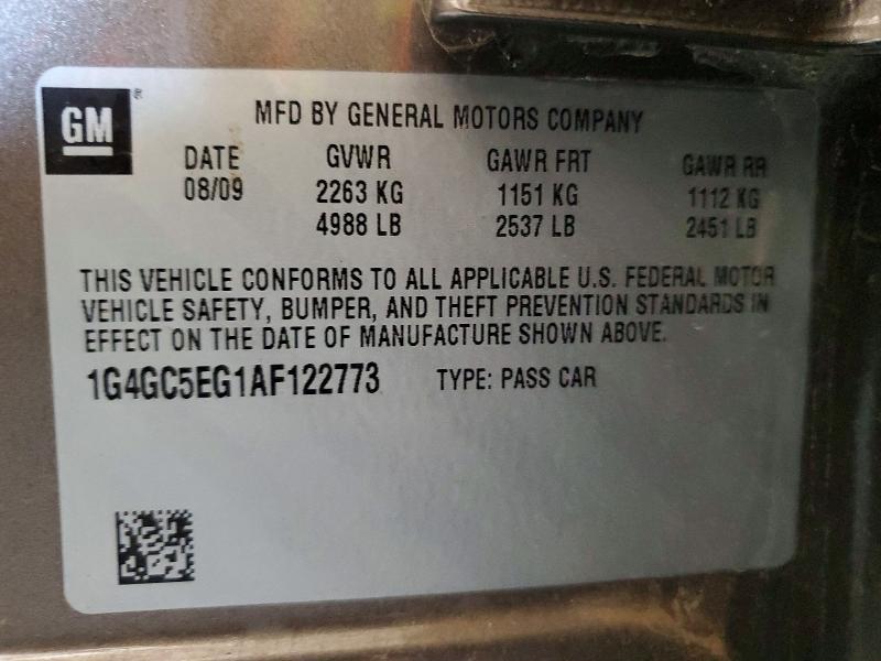 58420206 :رقم المزاد ، 1G4GC5EG1AF122773 vin ، 2010 Buick Lacrosse مزاد بيع