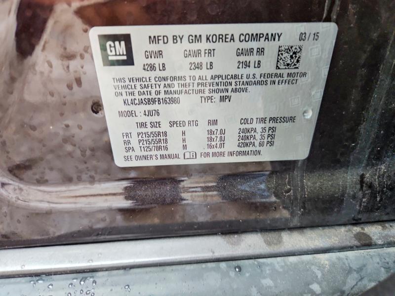 2015 Buick Encore მანქანა იყიდება აუქციონზე, vin: KL4CJASB9FB163980, აუქციონის ნომერი: 57361166