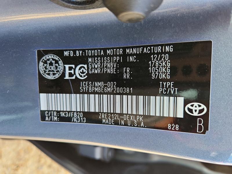 Продажа на аукционе авто 2021 Toyota Corolla, vin: 5YFBPMBE6MP200381, номер лота: 56350486