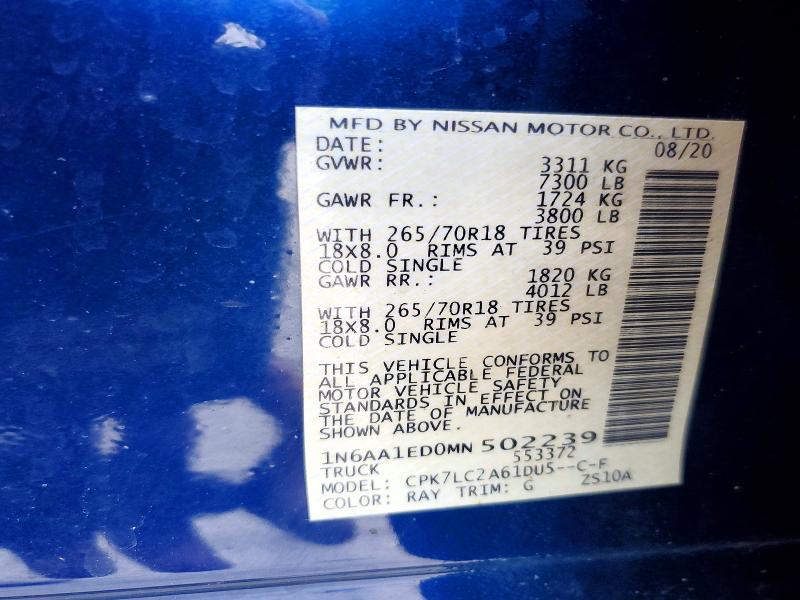 Aukcja sprzedaży 2021 Nissan Titan, vin: 1N6AA1ED0MN502239, numer aukcji: 57605776