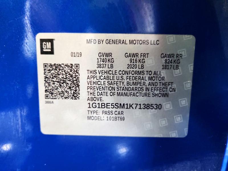 Aukcja sprzedaży 2019 Chevrolet Cruze, vin: 1G1BE5SM1K7138530, numer aukcji: 57855906