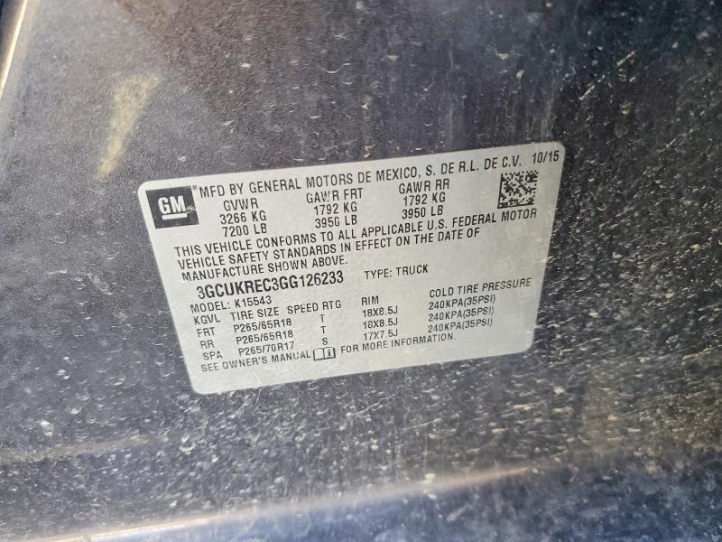 Продажа на аукционе авто 2016 Chevrolet Silverado, vin: 3GCUKREC3GG126233, номер лота: 58442986