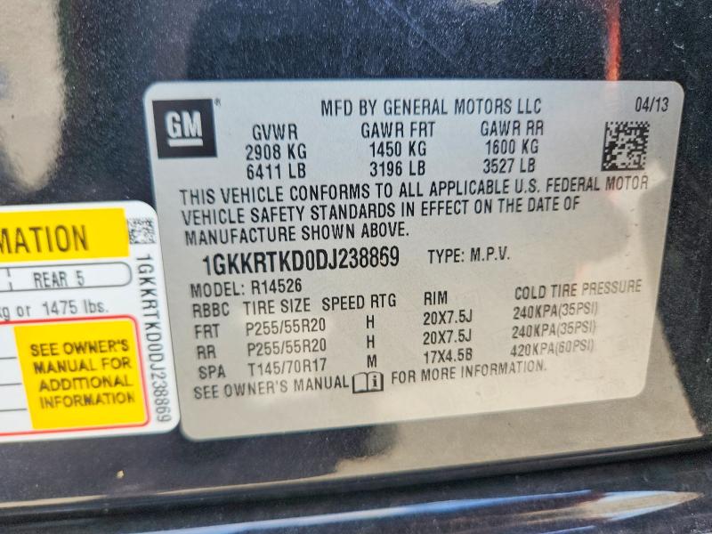Aukcja sprzedaży 2013 Gmc Acadia, vin: 1GKKRTKD0DJ238869, numer aukcji: 58960596