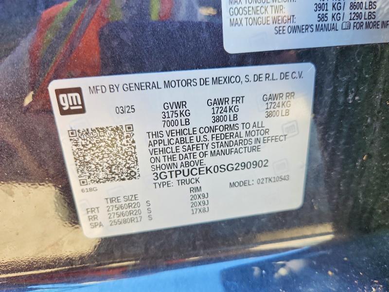 2025 Gmc Sierra მანქანა იყიდება აუქციონზე, vin: 3GTPUCEK0SG290902, აუქციონის ნომერი: 57447936