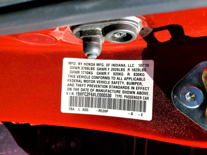 Aukcja sprzedaży 2020 Honda Civic, vin: 19XFC2F6XLE000530, numer aukcji: 59265926