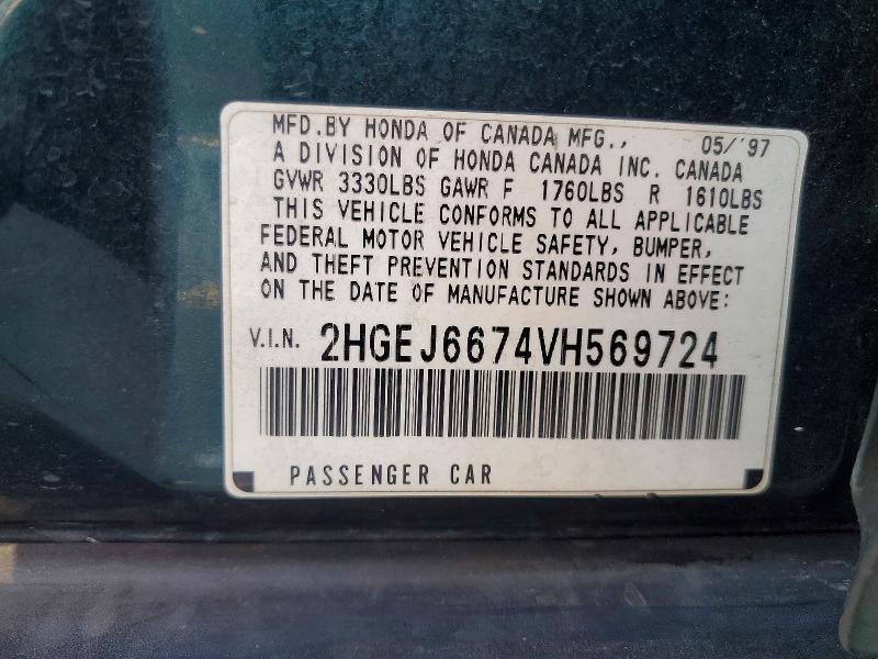 Продаж на аукціоні авто 1997 Honda Civic, vin: 2HGEJ6674VH569724, номер лоту: 57883586
