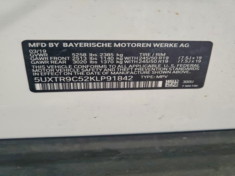 2019 Bmw X3 მანქანა იყიდება აუქციონზე, vin: 5UXTR9C52KLP91842, აუქციონის ნომერი: 55722106