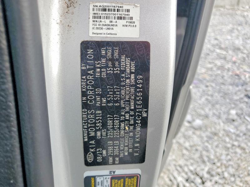57641706 :رقم المزاد ، KNDMG4C71E6561499 vin ، 2014 Kia Sedona مزاد بيع