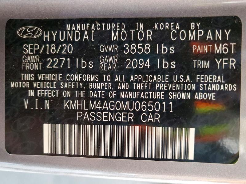 Продажа на аукционе авто 2021 Hyundai Elantra, vin: KMHLM4AG0MU065011, номер лота: 58617286