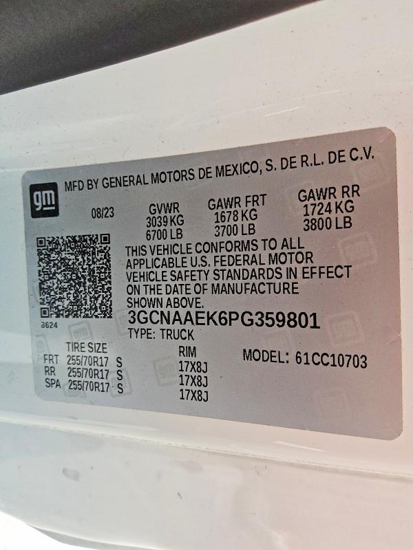 59178836 :رقم المزاد ، 3GCNAAEK6PG359801 vin ، 2023 Chevrolet Silverado مزاد بيع