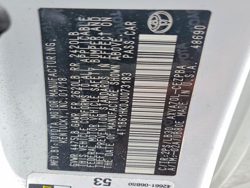 55995546 :رقم المزاد ، 4T1B61HK0JU073183 vin ، 2018 Toyota Camry مزاد بيع