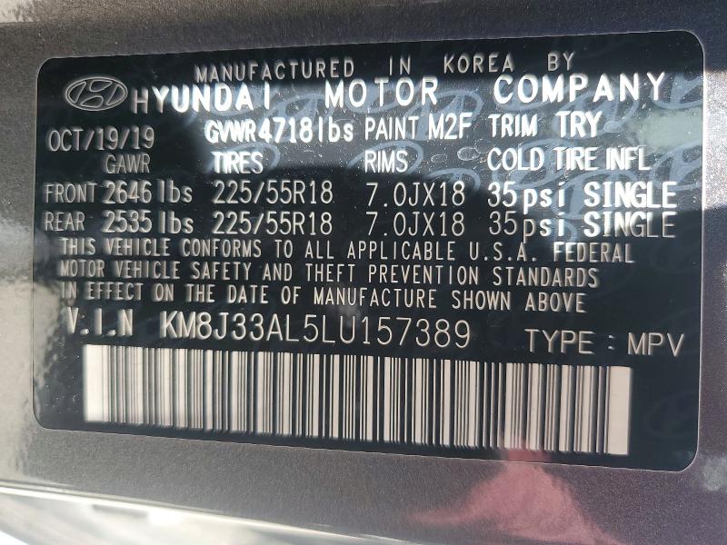 Продажа на аукционе авто 2020 Hyundai Tucson, vin: KM8J33AL5LU157389, номер лота: 57239456