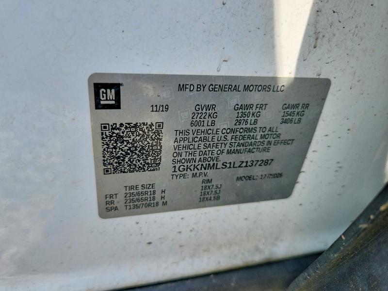 56493326 :رقم المزاد ، 1GKKNMLS1LZ137287 vin ، 2020 Gmc Acadia مزاد بيع