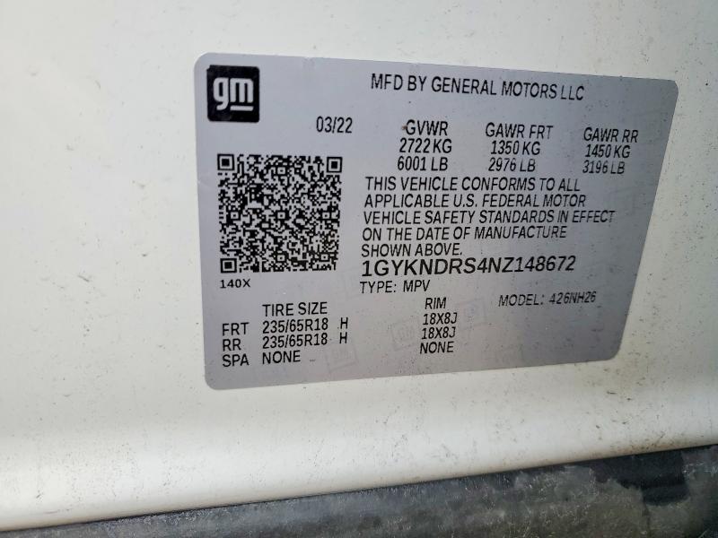 56457346 :رقم المزاد ، 1GYKNDRS4NZ148672 vin ، 2022 Cadillac Xt5 مزاد بيع
