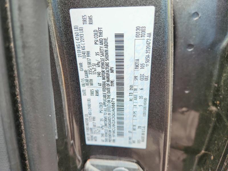 56985526 :رقم المزاد ، 1FMCU9GX3GUA58871 vin ، 2016 Ford Escape مزاد بيع