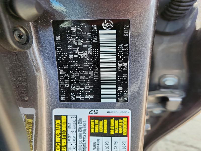 57833406 :رقم المزاد ، 4T1F31AK5RU626653 vin ، 2024 Toyota Camry مزاد بيع