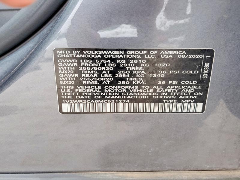 Продаж на аукціоні авто 2021 Volkswagen Atlas, vin: 1V2WR2CA6MC521274, номер лоту: 57699576