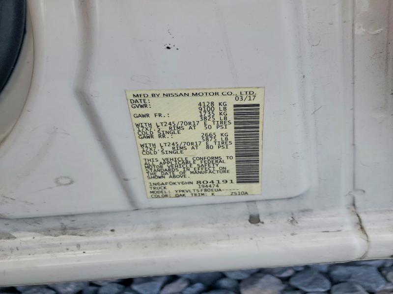 Auction sale of the 2017 Nissan Nv, vin: 1N6AF0KY6HN804191, lot number: 56110216