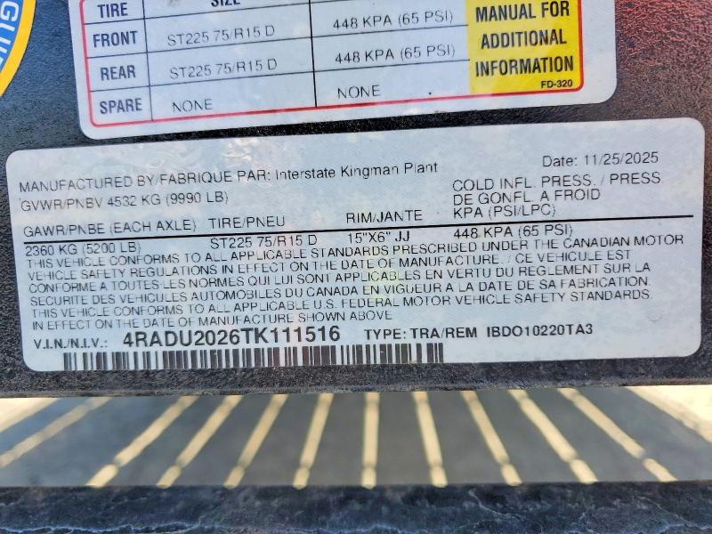 Aukcja sprzedaży 2026 Interstate Unknown, vin: 4RADU2026TK111516, numer aukcji: 55206926