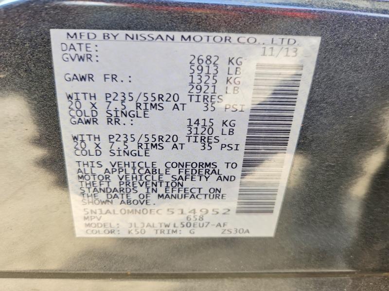 52745936 :رقم المزاد ، 5N1AL0MN0EC514952 vin ، 2014 Infiniti Qx60 مزاد بيع