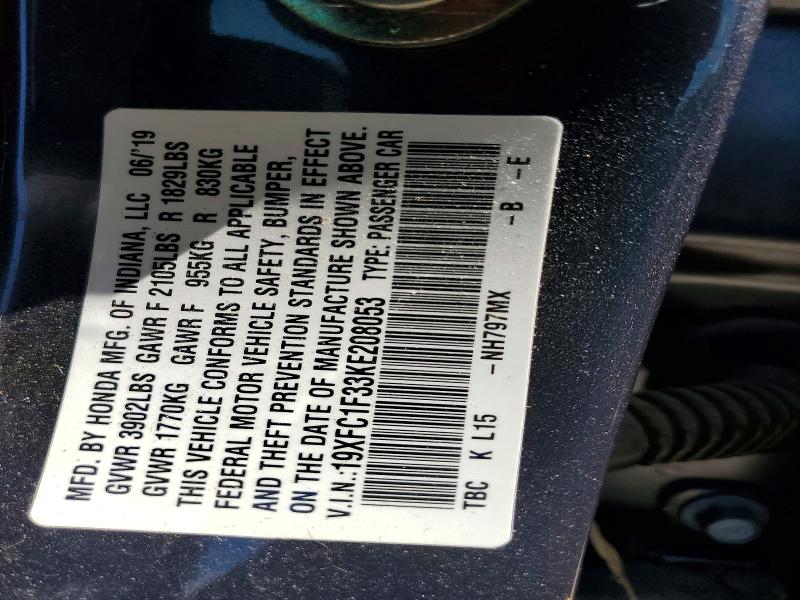 55144146 :رقم المزاد ، 19XFC1F33KE208053 vin ، 2019 Honda Civic مزاد بيع