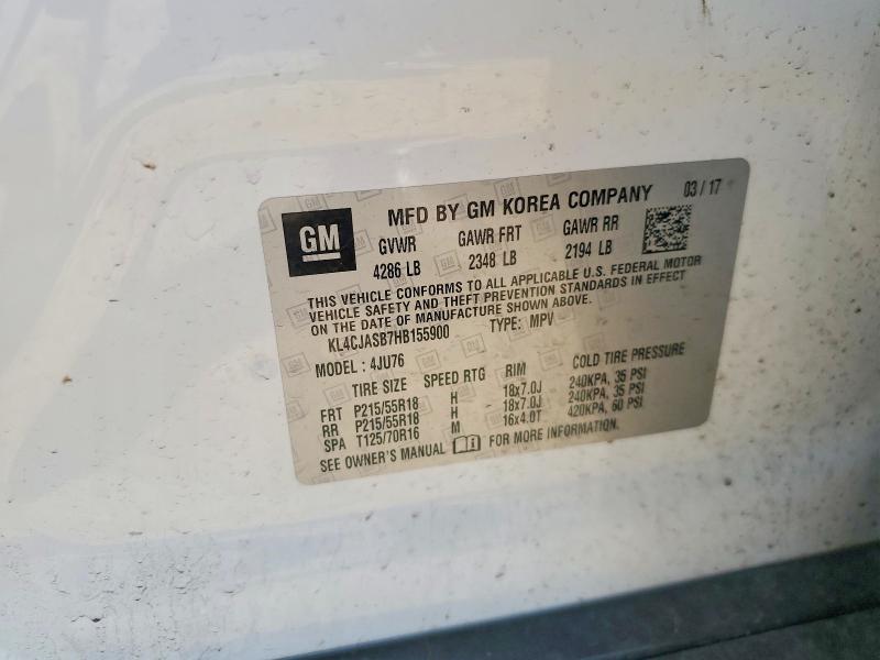 2017 Buick Encore მანქანა იყიდება აუქციონზე, vin: KL4CJASB7HB155900, აუქციონის ნომერი: 55758876