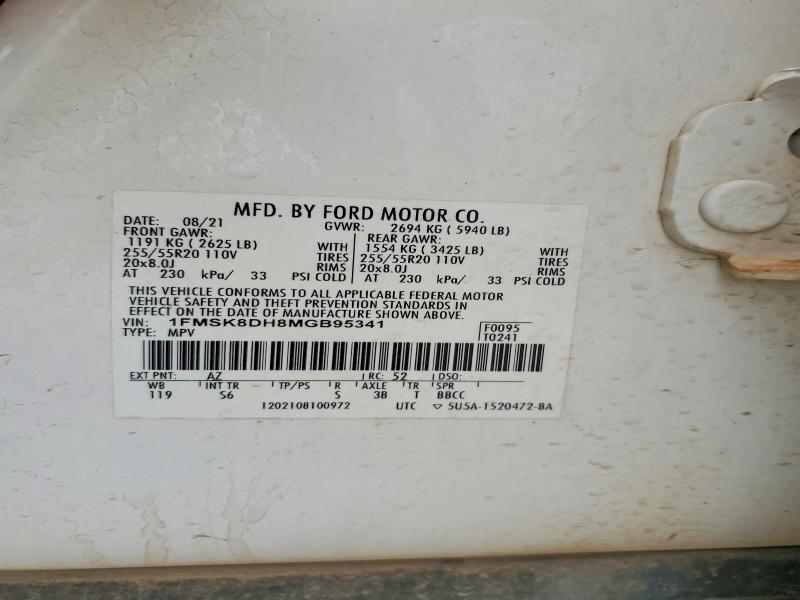 Auction sale of the 2021 Ford Explorer, vin: 1FMSK8DH8MGB95341, lot number: 56594136