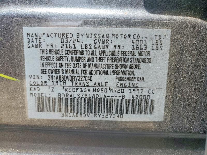 2024 Nissan Sentra მანქანა იყიდება აუქციონზე, vin: 3N1AB8DV0RY327040, აუქციონის ნომერი: 56788736