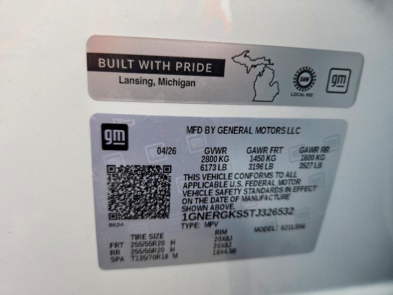 Aukcja sprzedaży 2026 Chevrolet Traverse, vin: 1GNERGKS5TJ326532, numer aukcji: 57907436