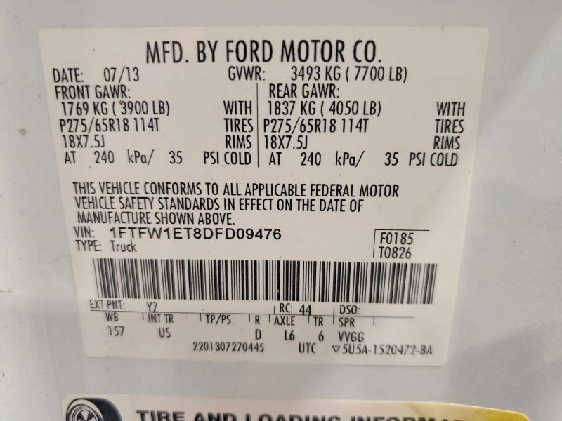 Продажа на аукционе авто 2013 Ford F150, vin: 1FTFW1ET8DFD09476, номер лота: 58309746